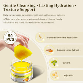 AOPO Kojic Acid and Turmeric Cleansing Pads open showing individual pad