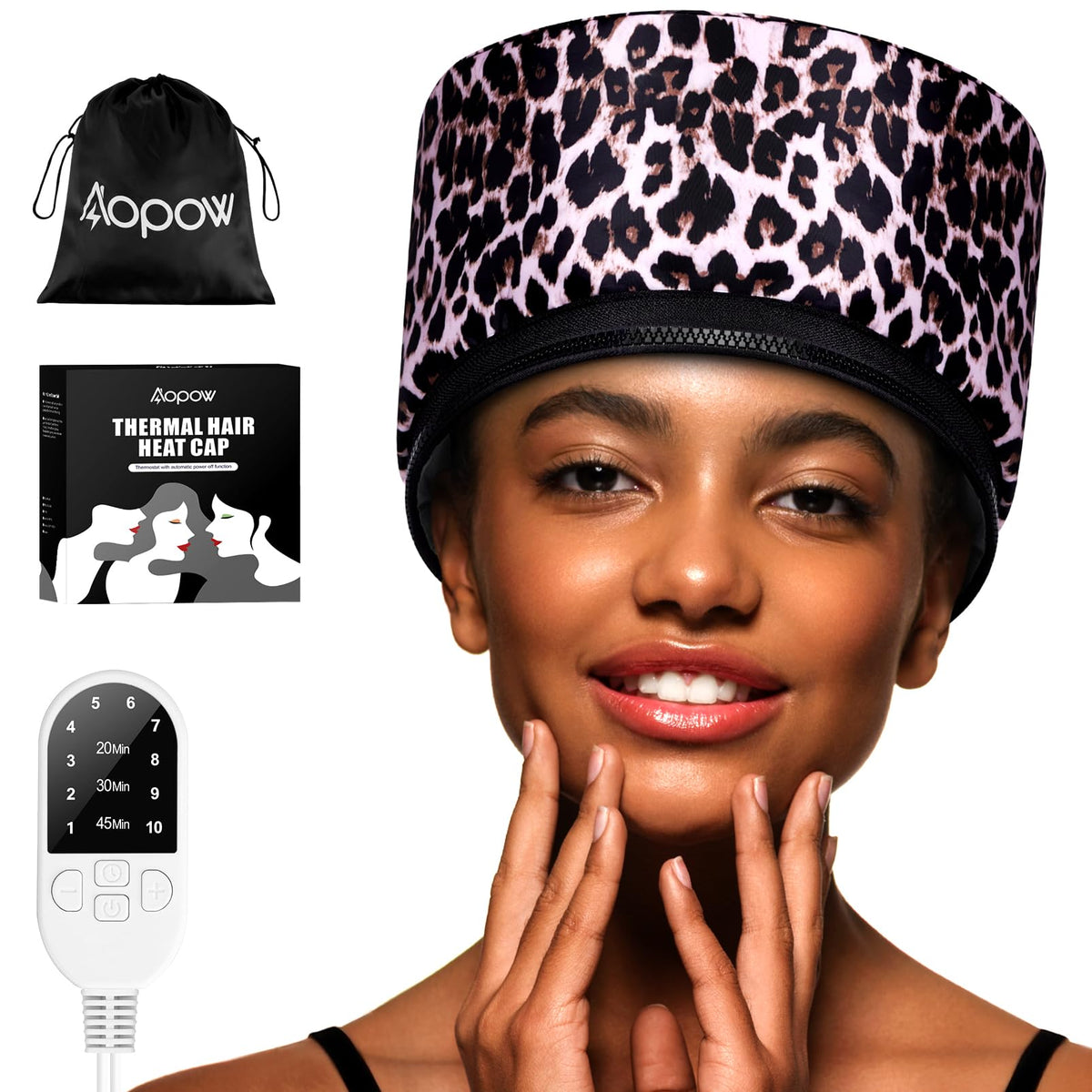 aopow Heat Cap Leopard Thermal Steam Cap front view