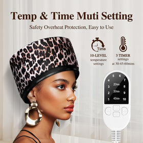 aopow Heat Cap Leopard Thermal Steam Cap in use