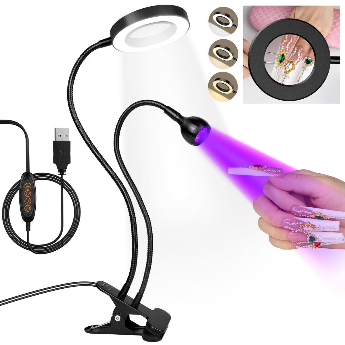 AORAEM LED UV Nail Lamp black model front view with double head design