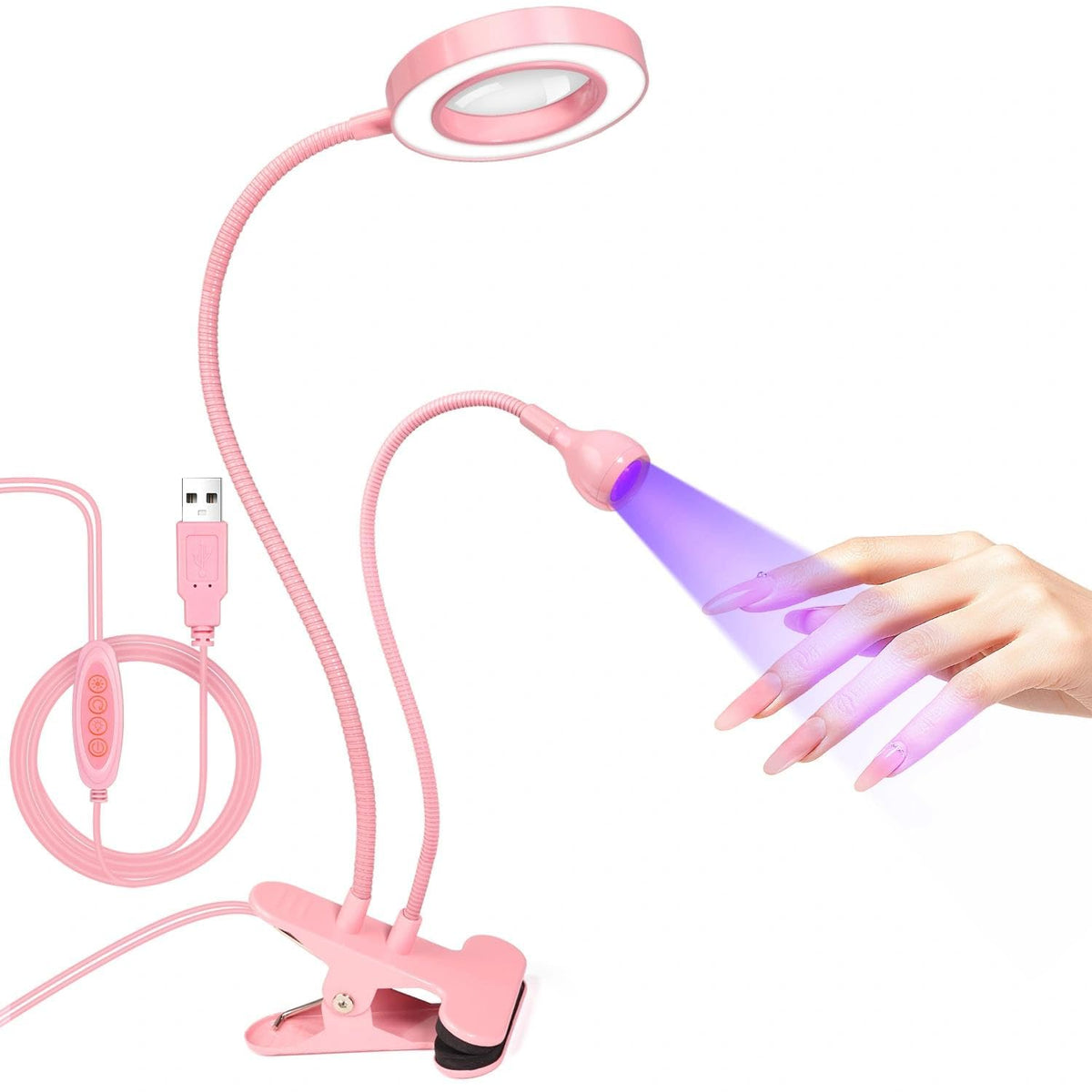 AORAEM LED UV Nail Lamp pink model front view with double head design