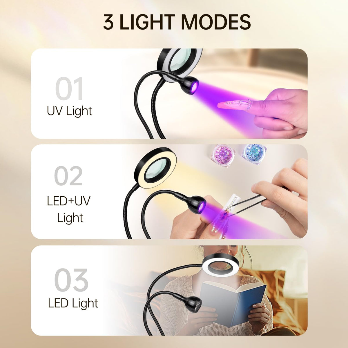 AORAEM LED UV Nail Lamp showing adjustable gooseneck