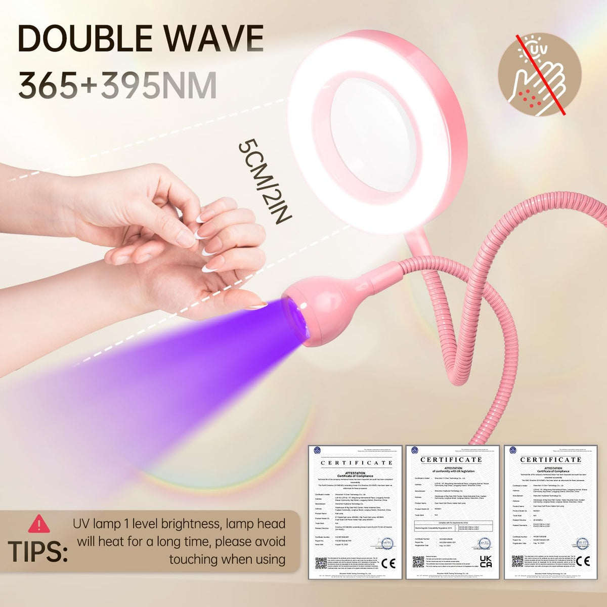 AORAEM LED UV Nail Lamp with three lighting modes displayed