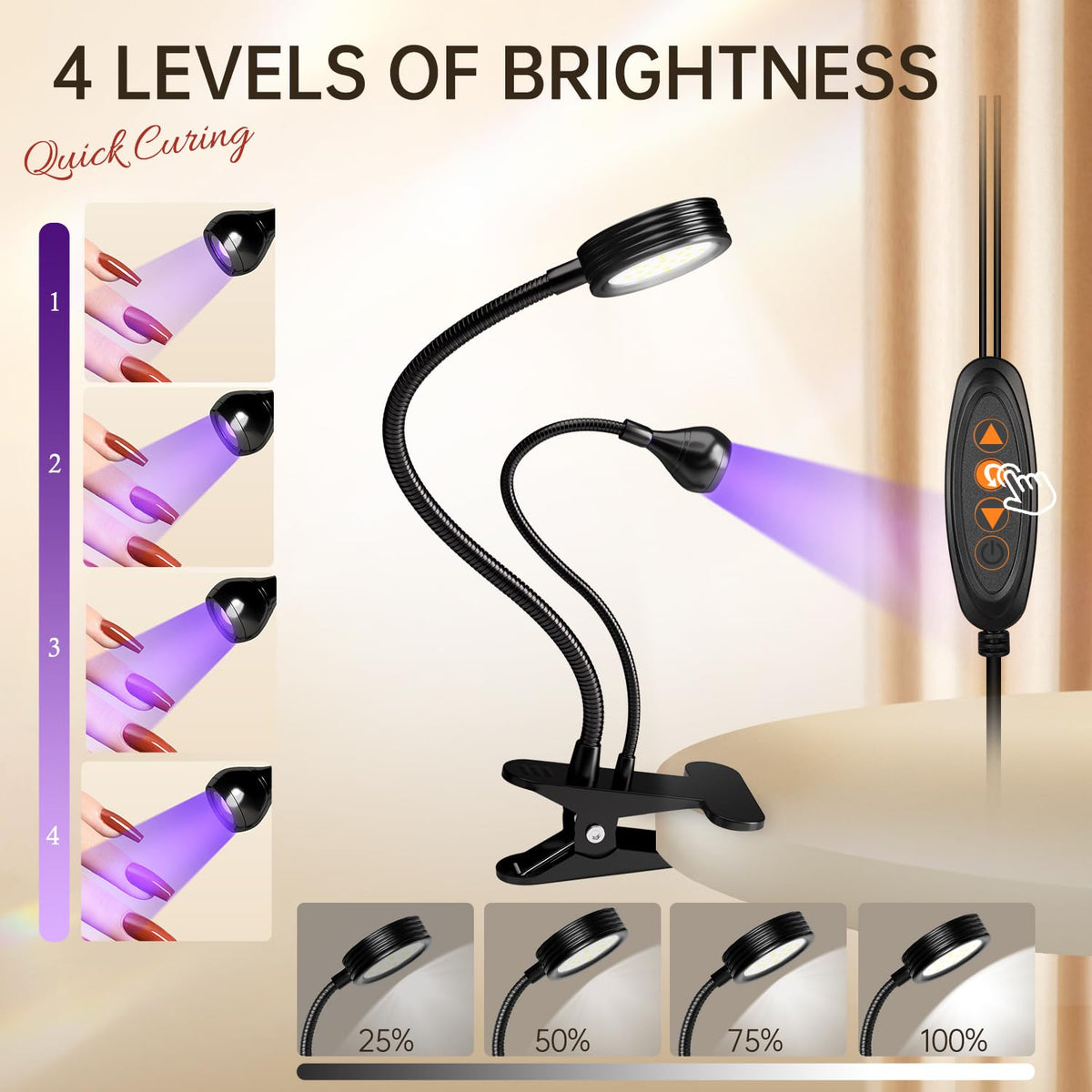 AORAEM UV LED Nail Lamp adjustable brightness settings