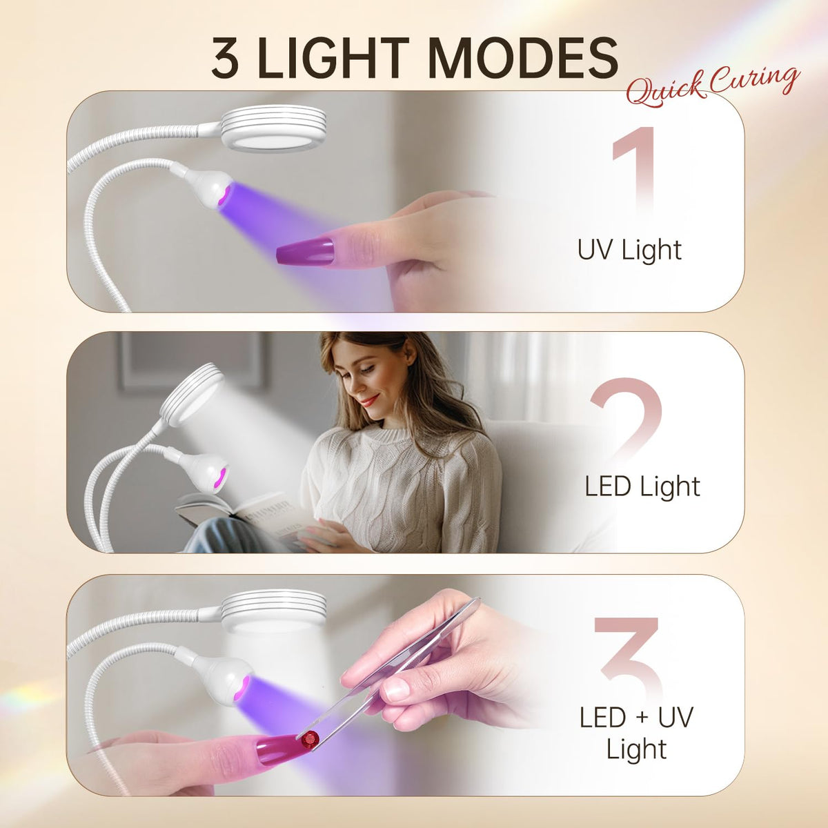 AORAEM UV LED Nail Lamp clip attachment on desk