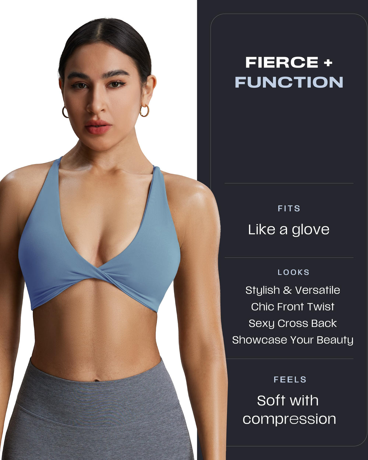 Aoxjox Sienna Twist Sports Bra Mykonos Blue back view with crossed straps