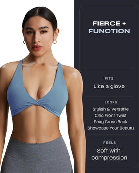 Aoxjox Sienna Twist Sports Bra Mykonos Blue back view with crossed straps