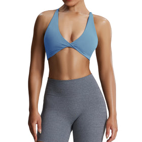 Aoxjox Sienna Twist Sports Bra Mykonos Blue front view