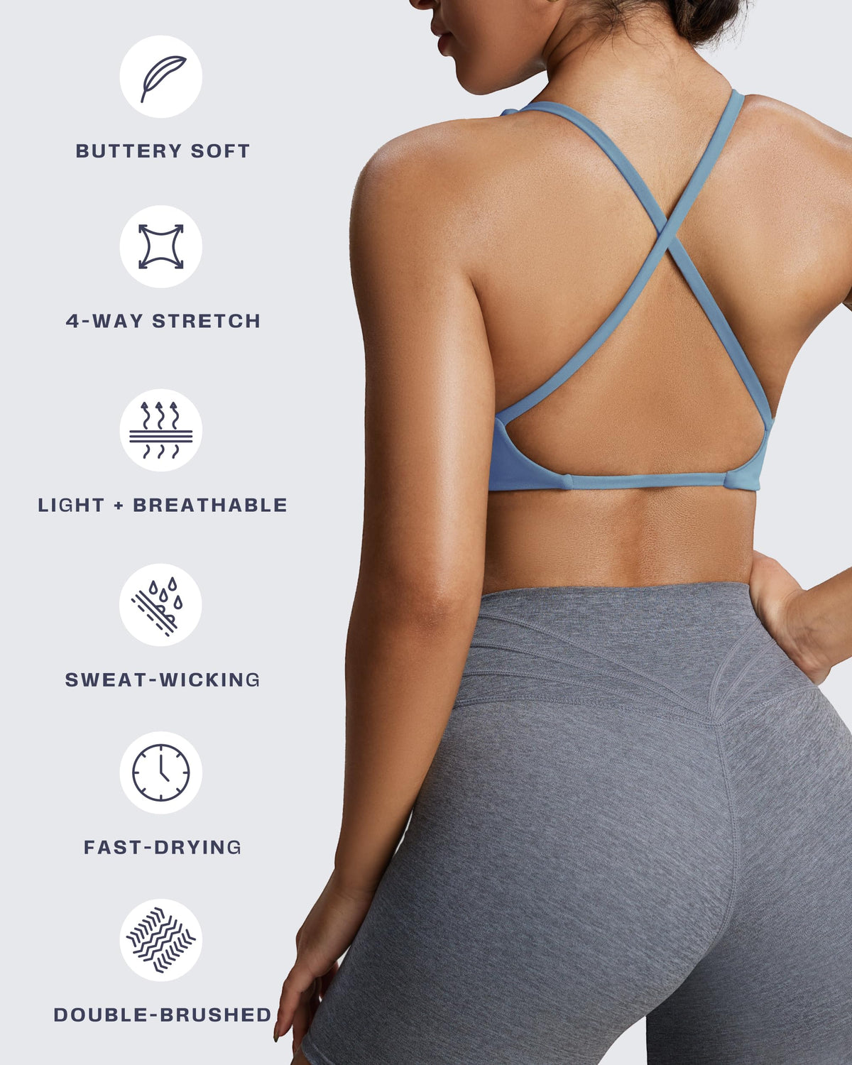 Aoxjox Sienna Twist Sports Bra Mykonos Blue on model