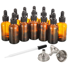 AOZITA 12 pack amber glass dropper bottles front view