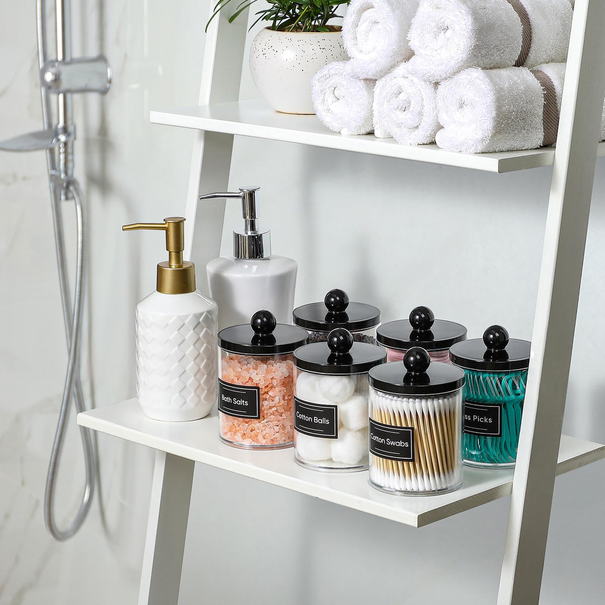 AOZITA acrylic jars in a vanity setup