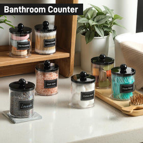 AOZITA acrylic jars on a bathroom shelf