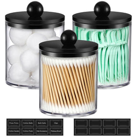 AOZITA Acrylic Qtip Holder Dispenser Set with black lids