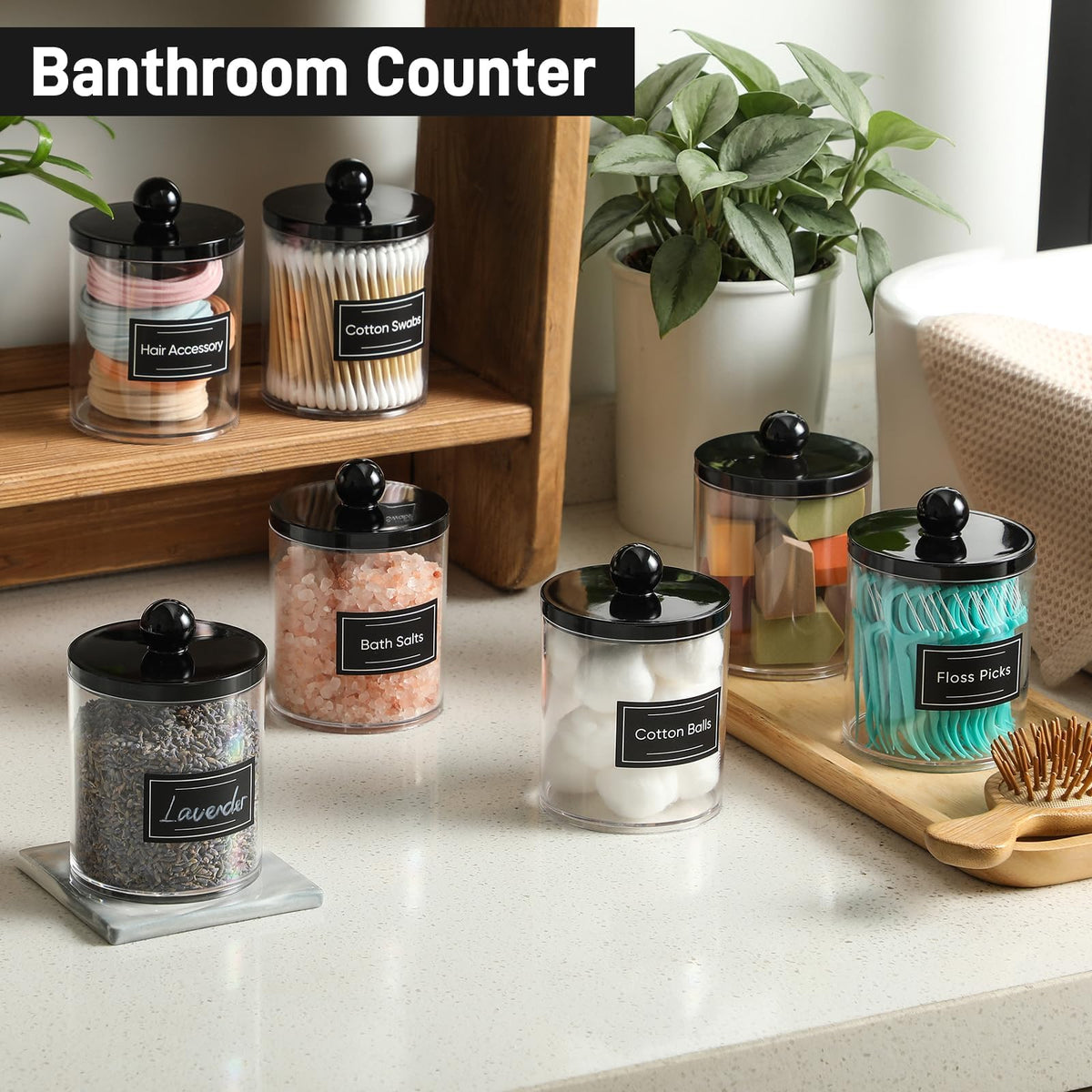 AOZITA Qtip holder dispenser set displayed on a vanity