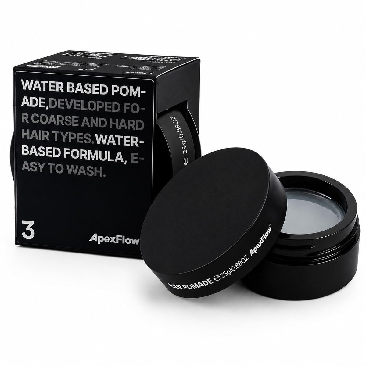 ApexFlow Water Based Hair Pomade front view with packaging