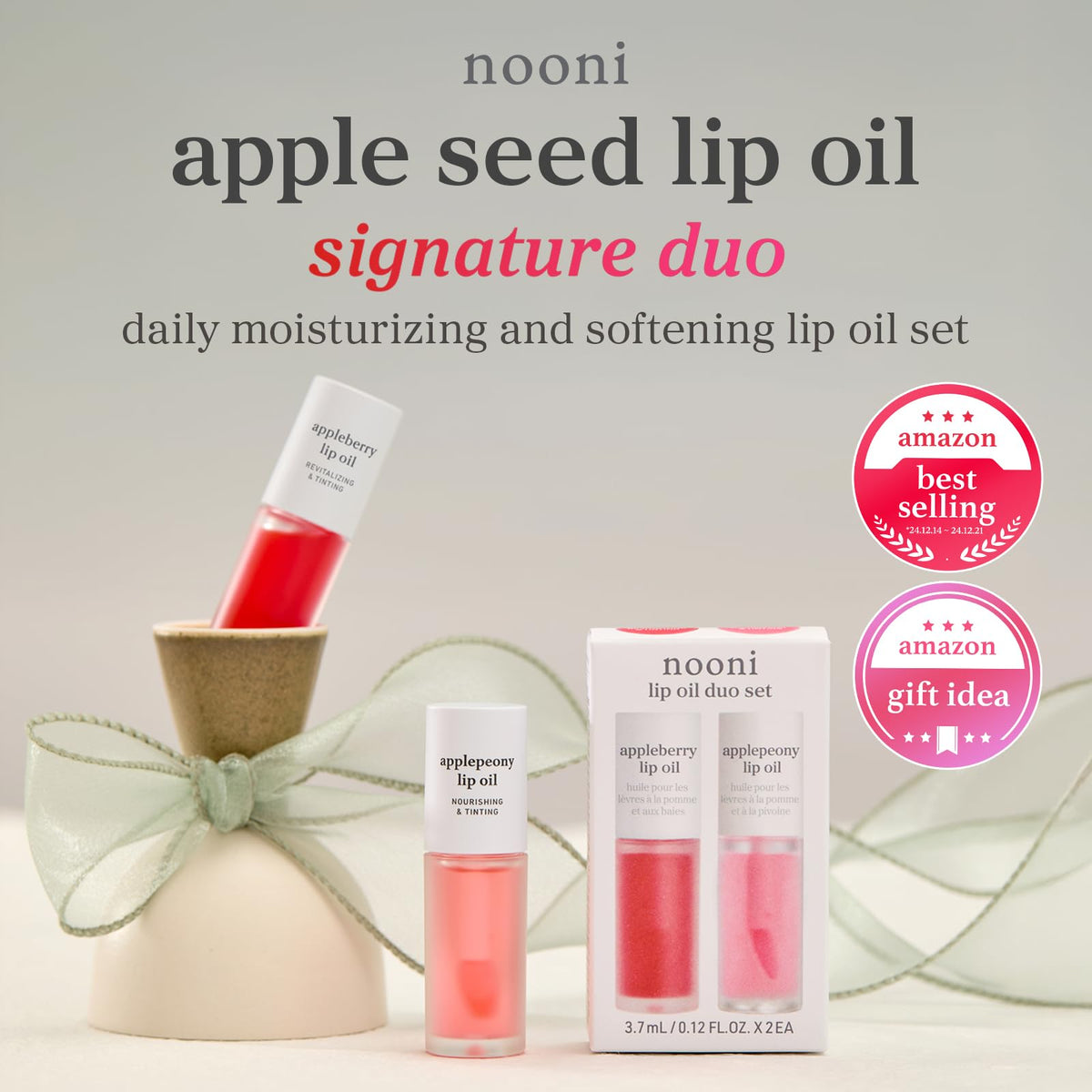 Applepeony shade of NOONI lip gloss on a lip swatch
