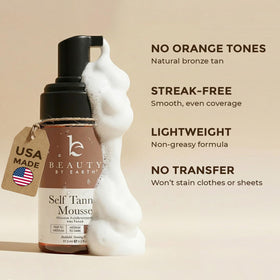 Application of Beauty by Earth Self Tanner Mousse on skin
