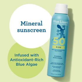 Application of BLUE LIZARD Kids Mineral Sunscreen Spray on skin