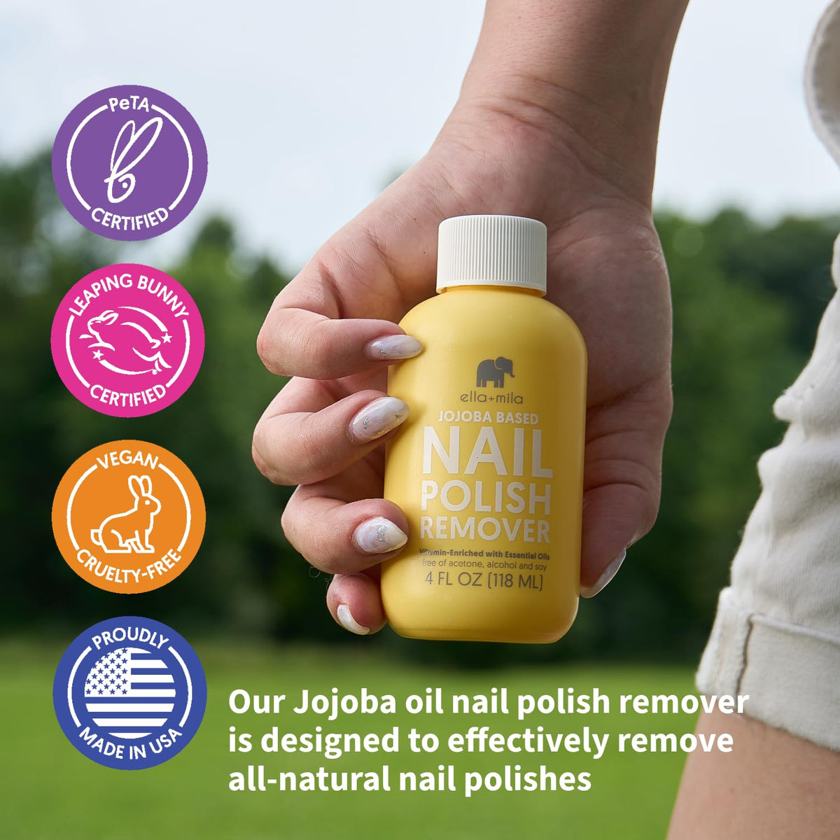 Application of ella+mila nail polish remover on cotton pad
