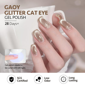 Application of GAOY Champagne Cat Eye Gel Nail Polish on nails