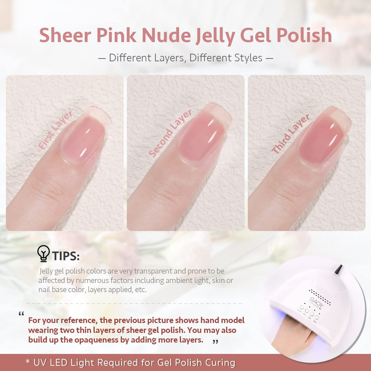 Application of GAOY gel polish under UV light
