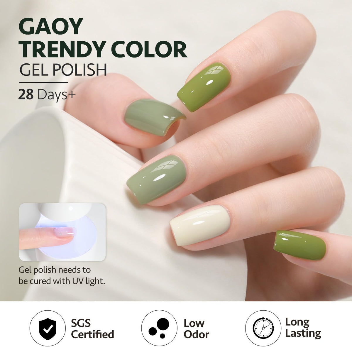 Application of GAOY gel polish with UV light