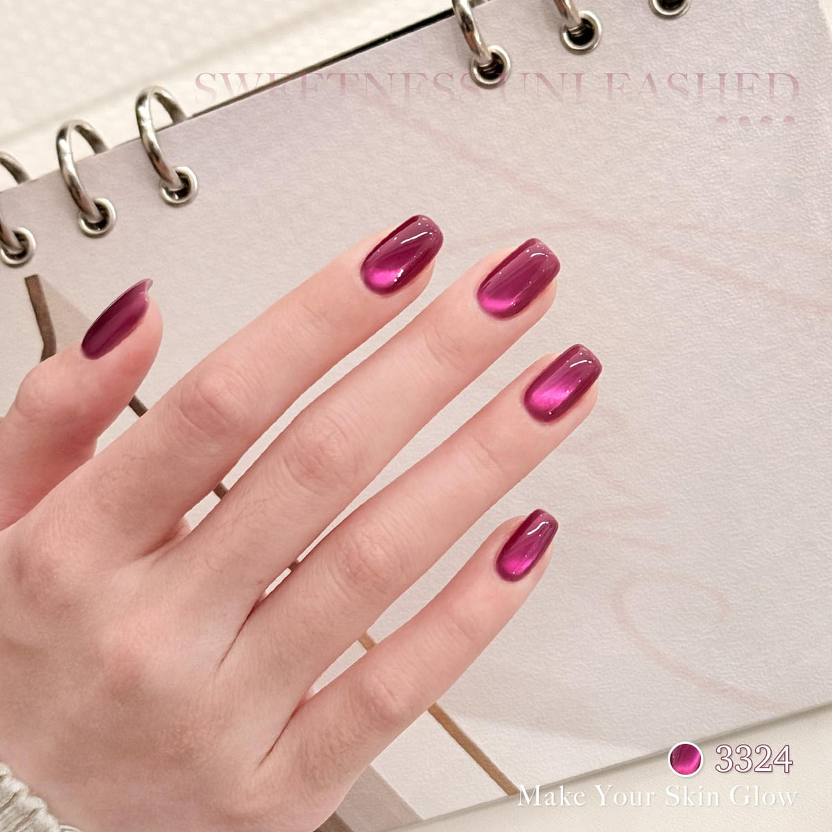 Application of GAOY Pink Cat Eye Gel Nail Polish on nails