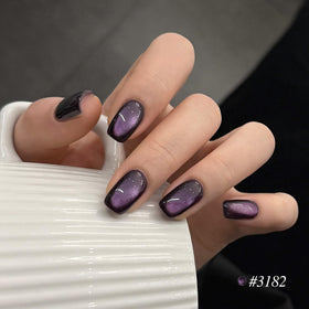 Application of GAOY Purple Glitter Cat Eye Gel Polish on nails