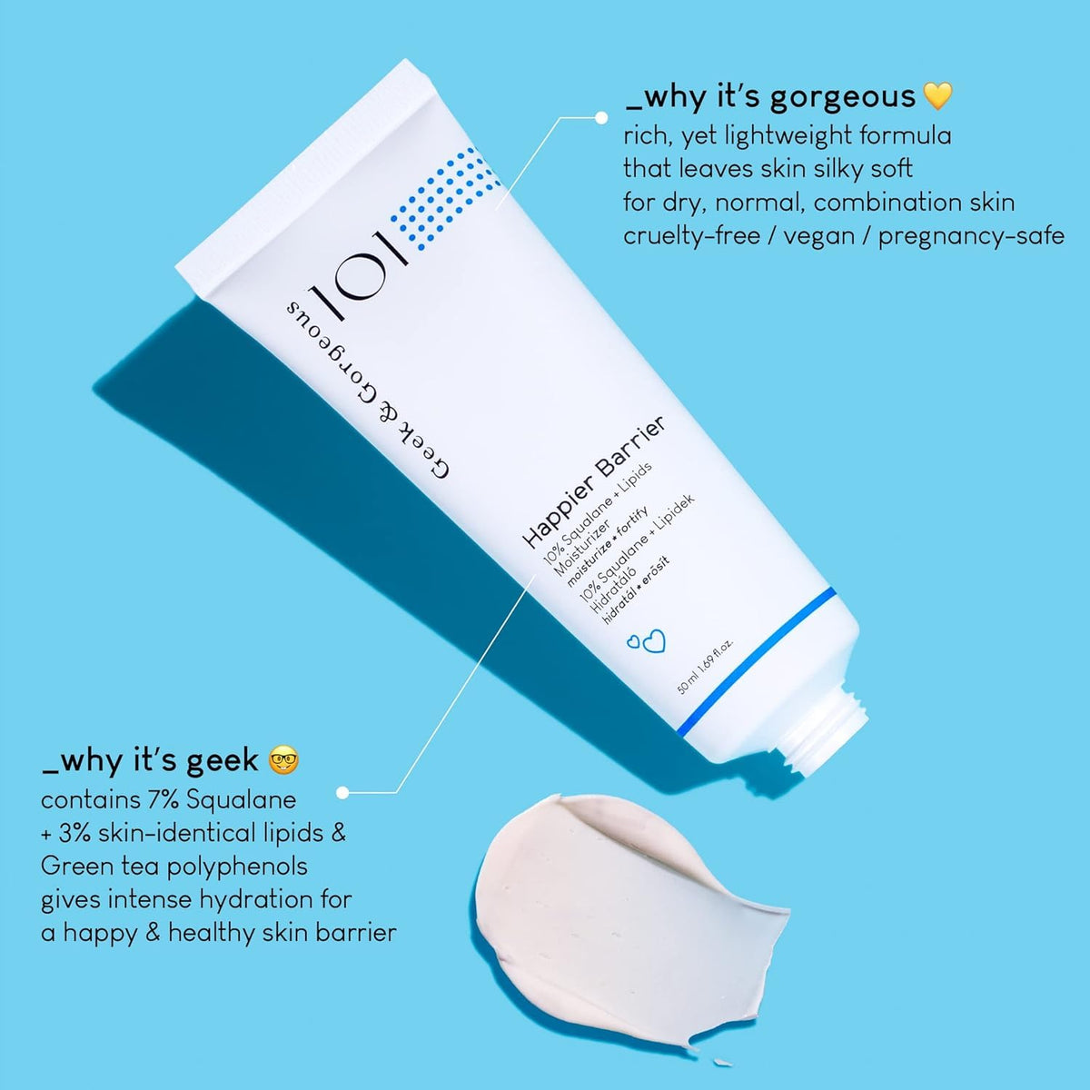Application of Geek & Gorgeous Happier Barrier Moisturizer on skin
