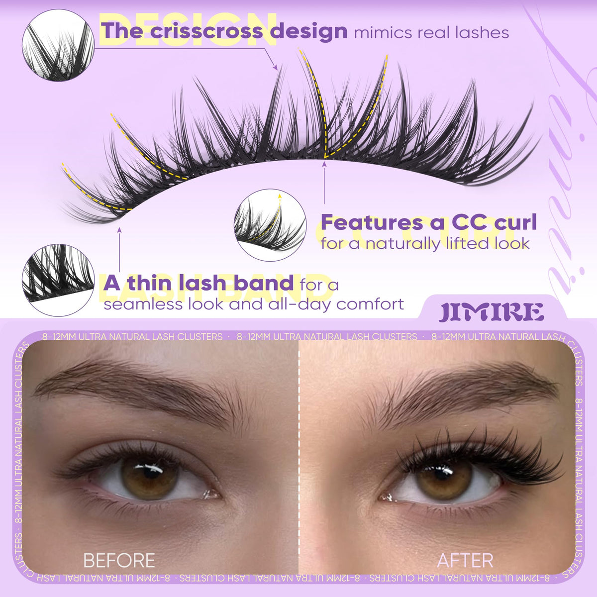 Application of JIMIRE lash clusters on a makeup table
