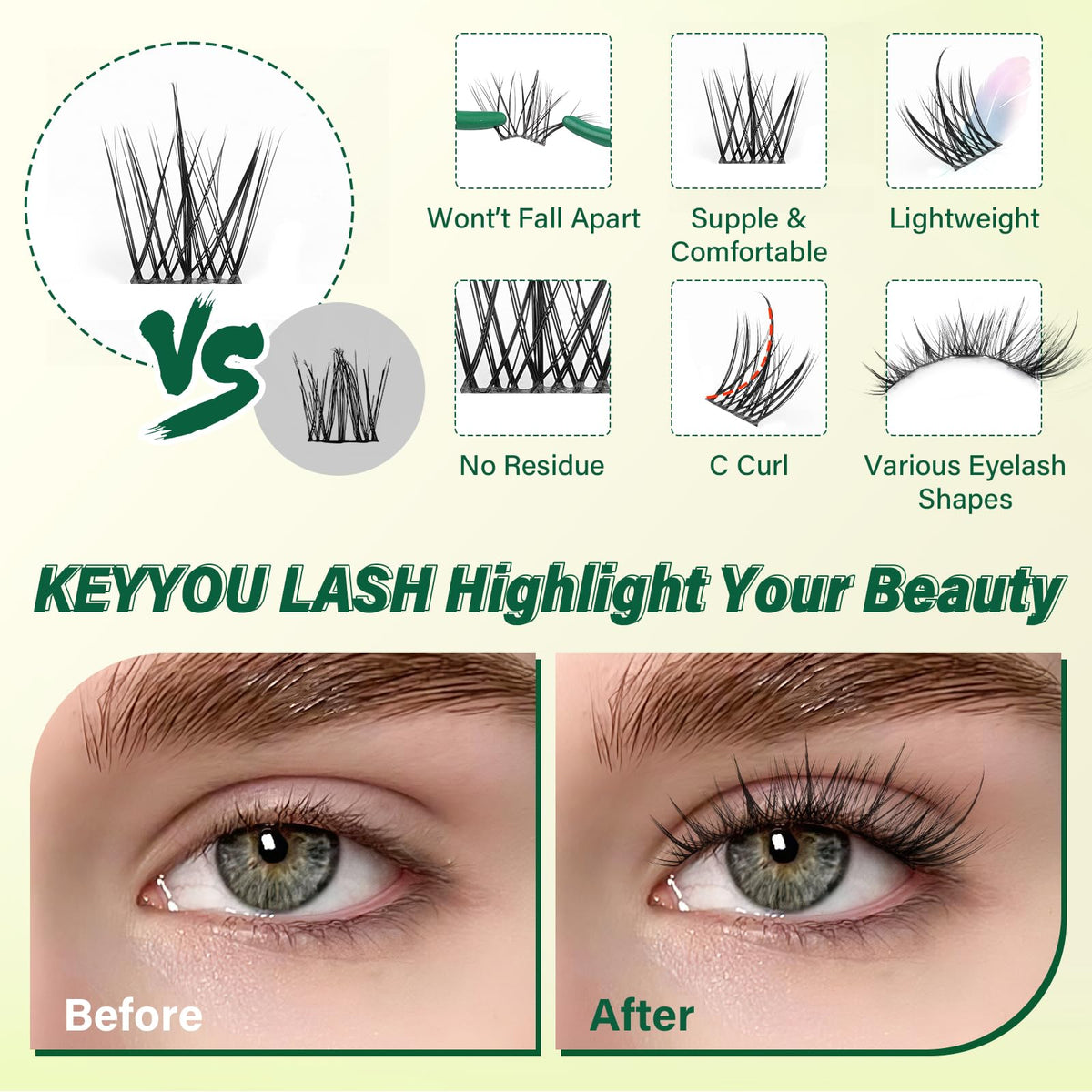 Application of KEYYOU lash clusters on model's eyes