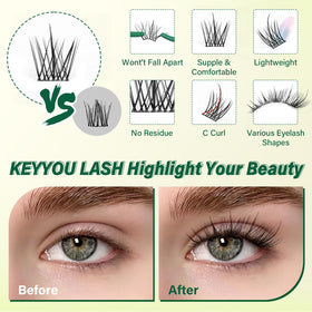 Application of KEYYOU lash clusters on model's eyes
