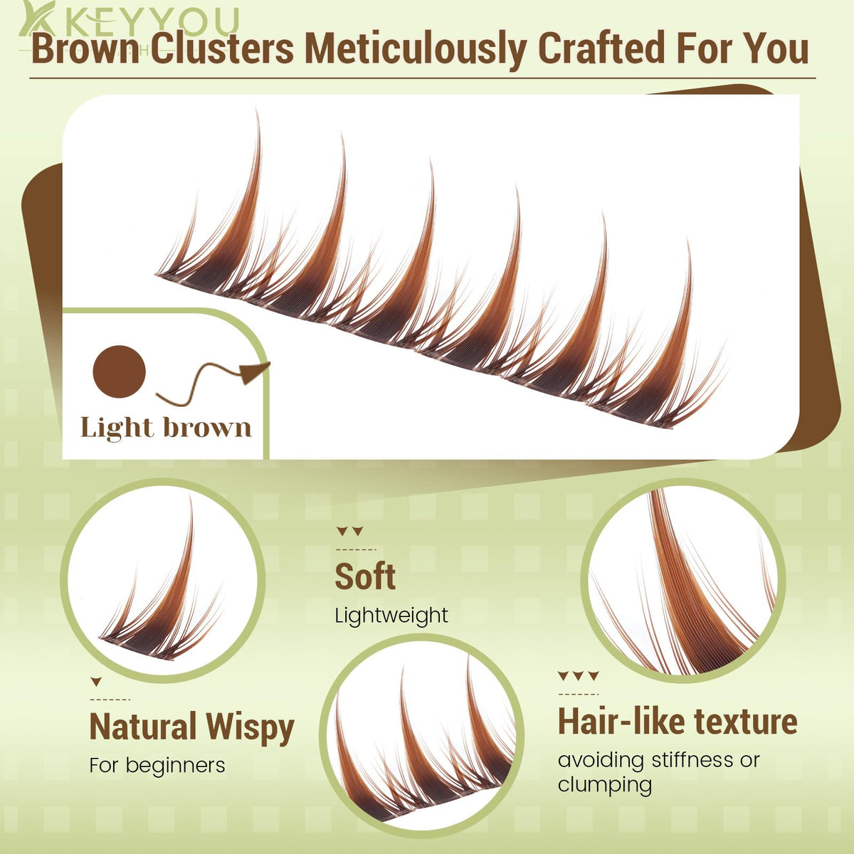 Application of KEYYOU Manga Brown Lash Clusters on natural lashes