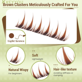 Application of KEYYOU Manga Brown Lash Clusters on natural lashes
