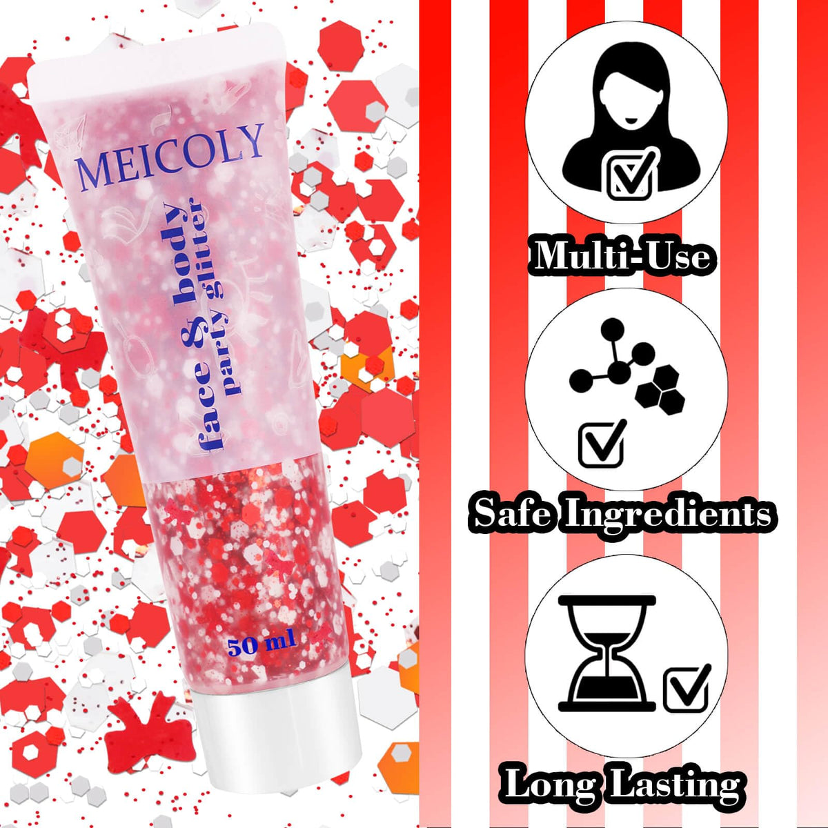 Application of MEICOLY body glitter on skin