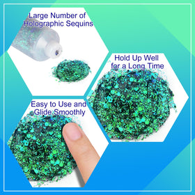 Application of MEICOLY Chameleon Green Glitter on skin