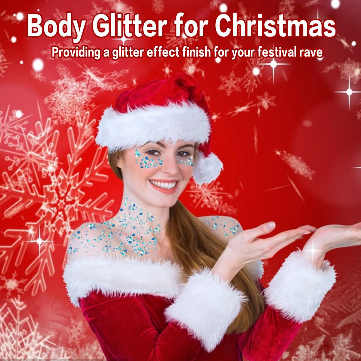 Application of MEICOLY Light Blue Body Glitter Gel on skin