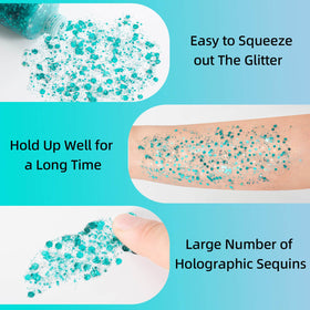 Application of MEICOLY Teal Body Glitter on skin