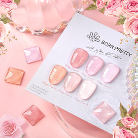 Application of milky nude pink gel nail polish