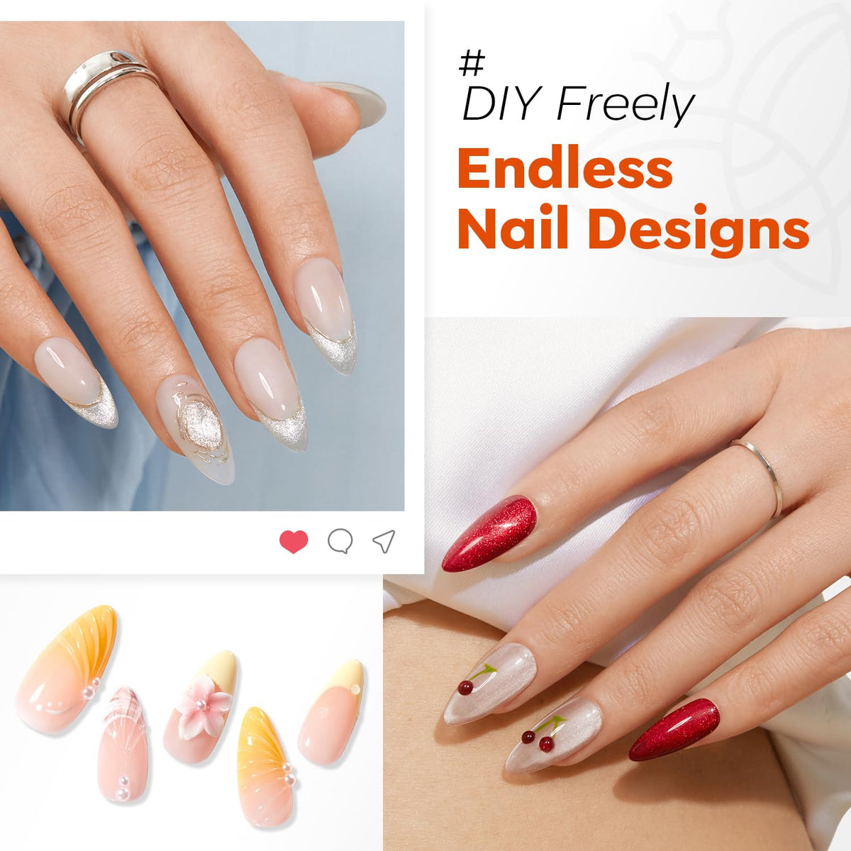 Application of nail glue on almond nail tips