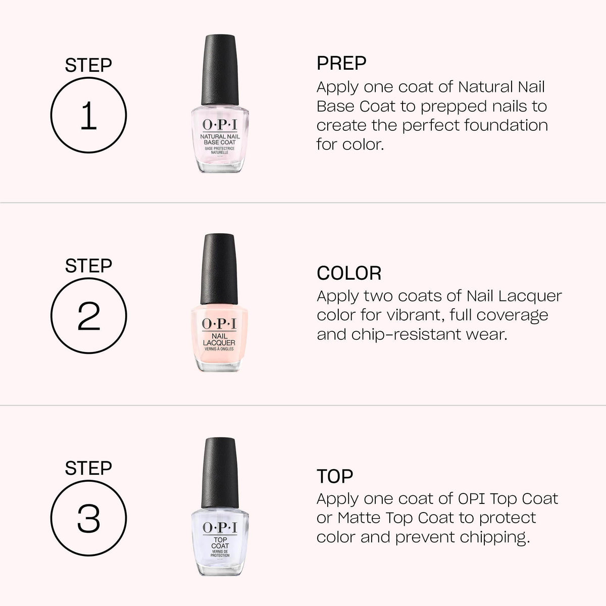 Application of OPI Bubble Bath nail polish on nails