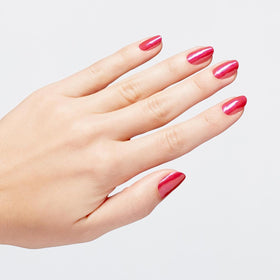 Application of OPI Infinite Shine Nail Polish Strawberry Margarita on nails