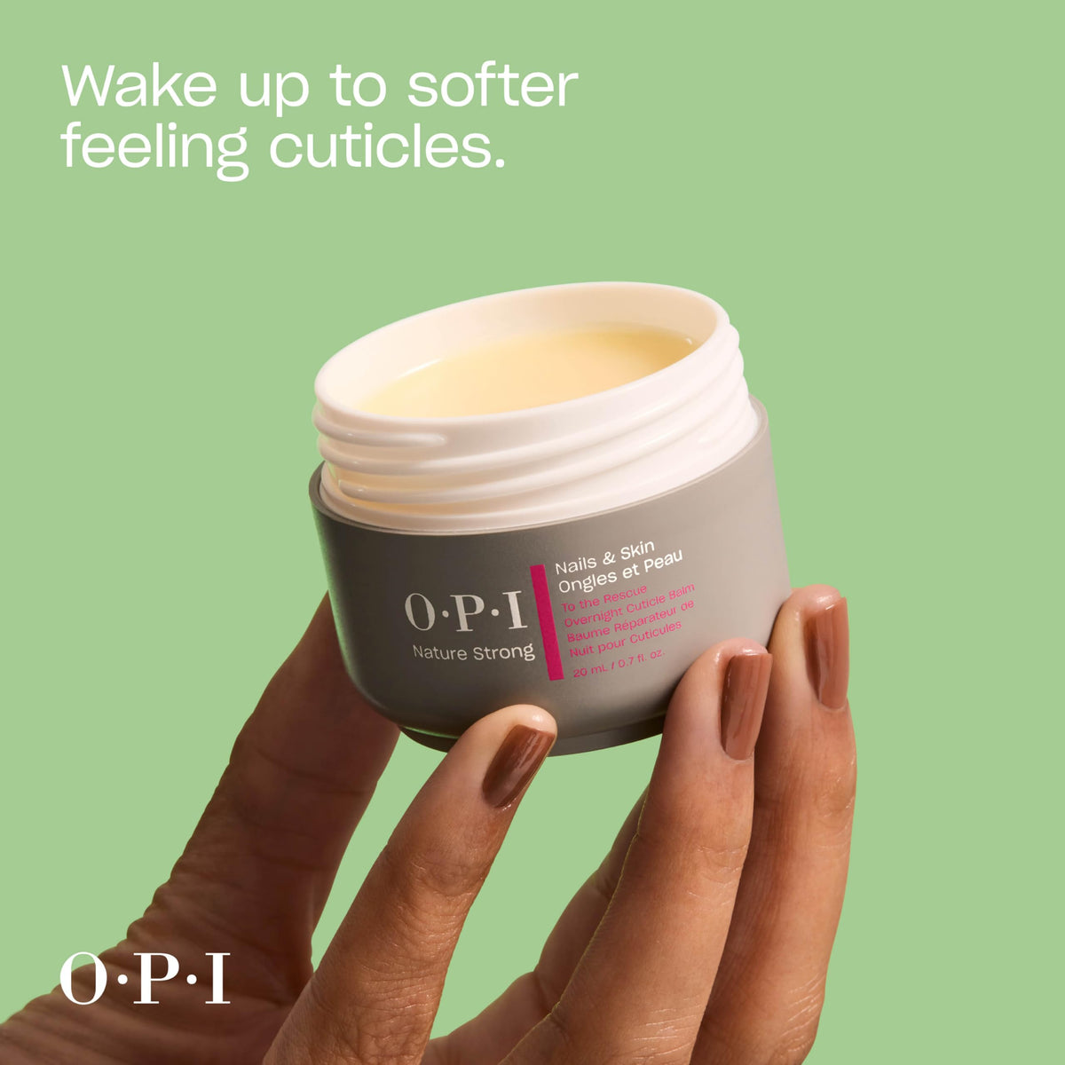 Application of OPI Nature Strong Cuticle Balm on hands