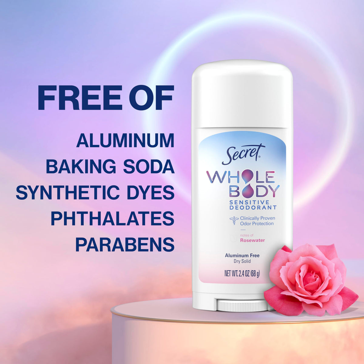 Application of Secret Whole Body Deodorant Stick Rosewater Scent