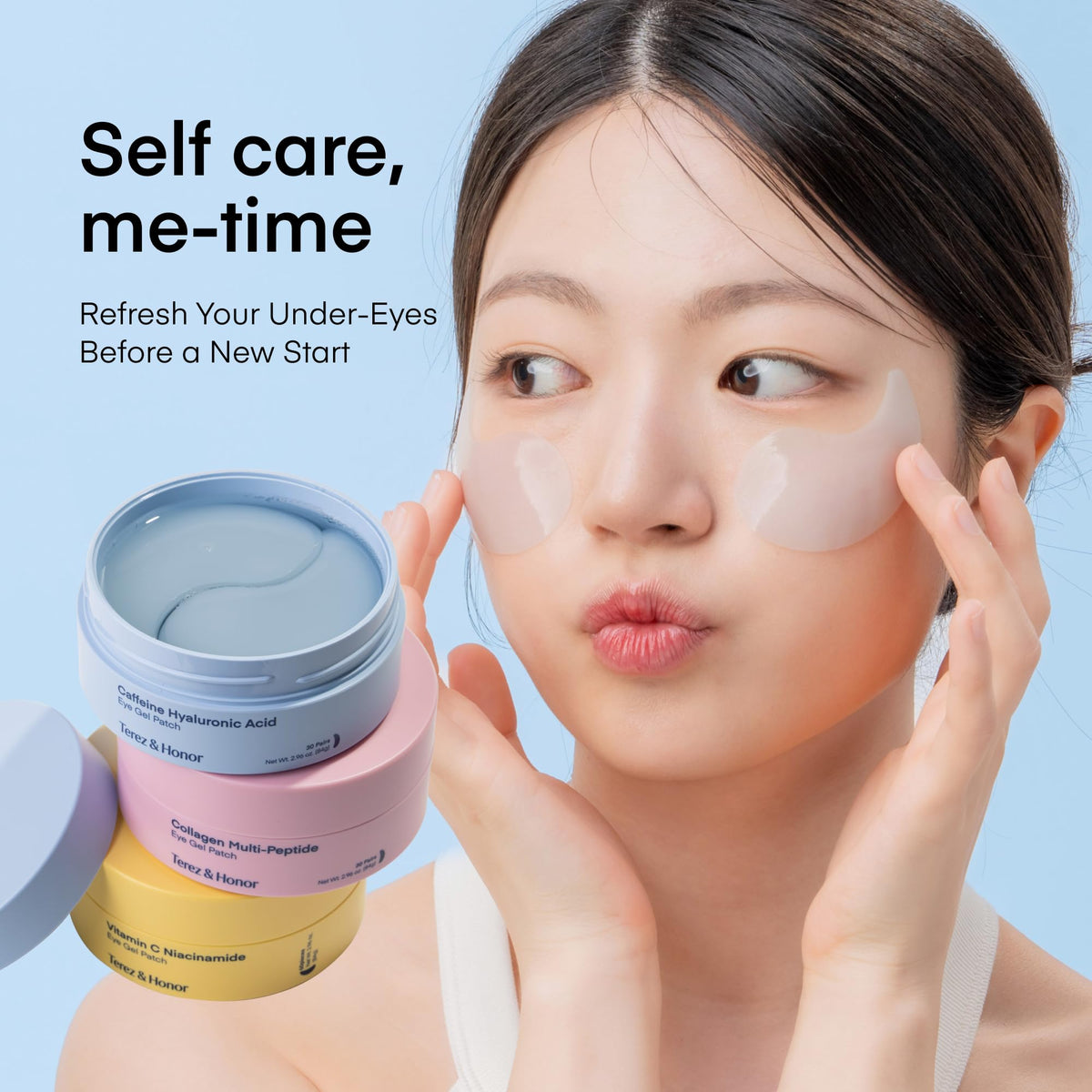 Application of TEREZ & HONOR hydrogel eye patches on model
