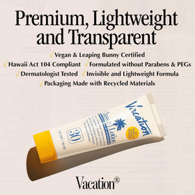 Application of VACATION Mini Classic SPF 30 Sunscreen Lotion on skin