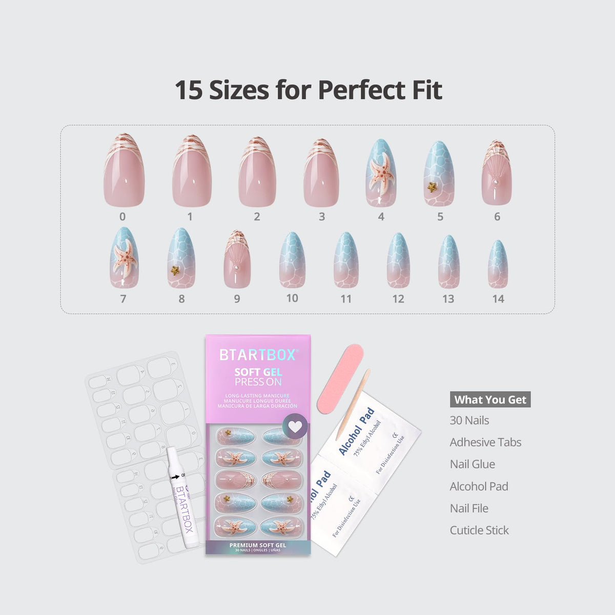 Application process of BTArtbox Press On Nails with included guide