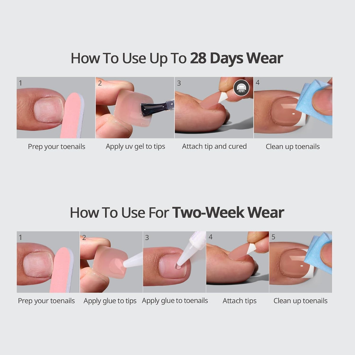 Application process of BTArtbox Press On Toenails with alcohol pads