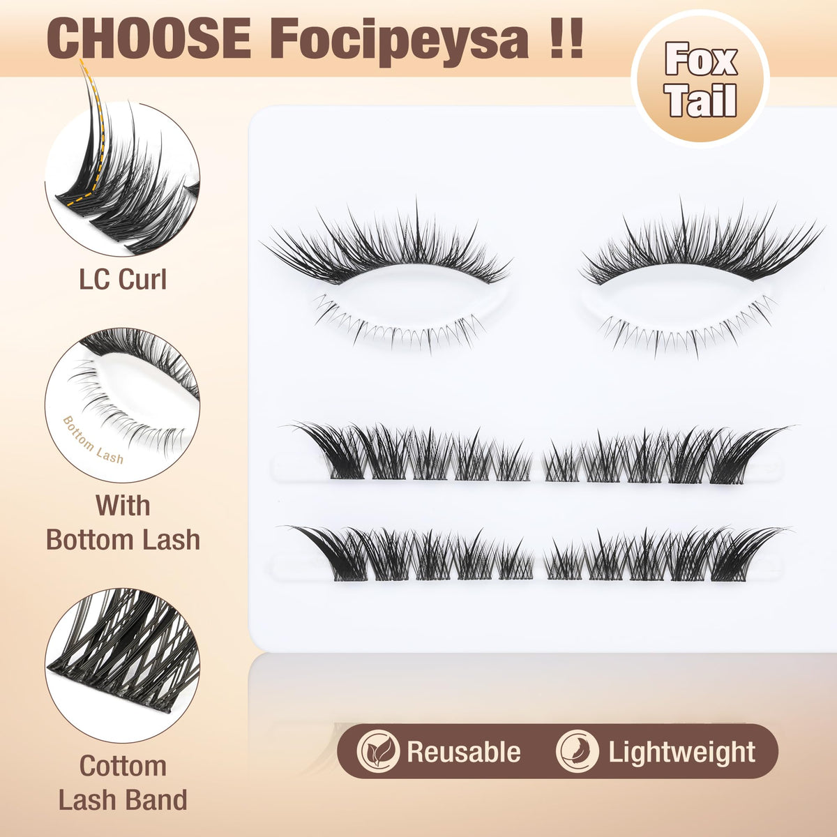 Application process of Focipeysa lash clusters with tweezers