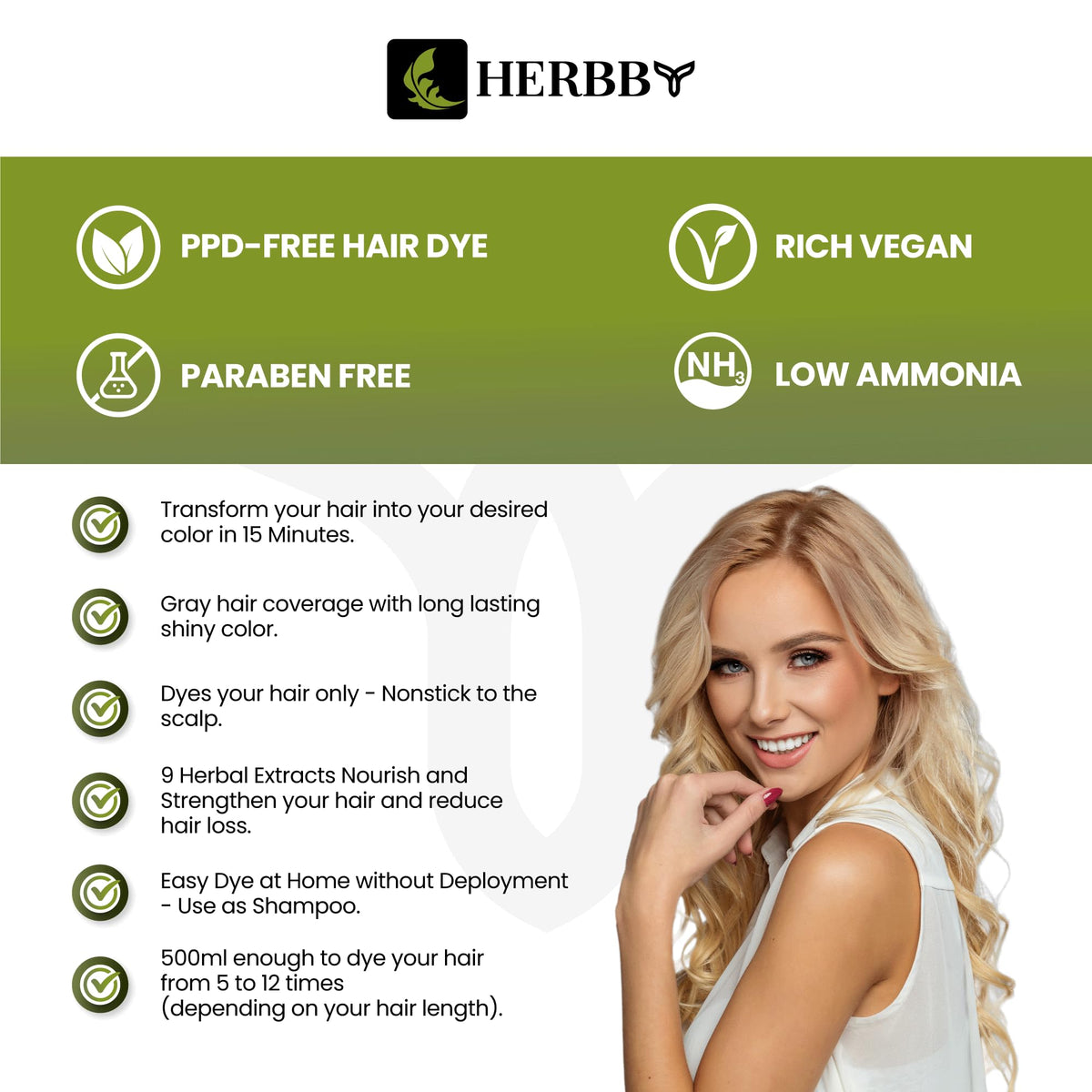 Application process of HERBBY Hair Color Shampoo